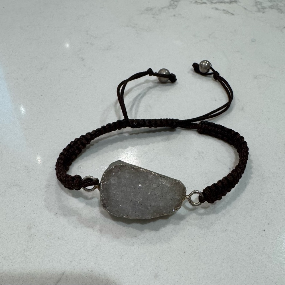 Brown Braided Bracelet with Gray Stone Accent